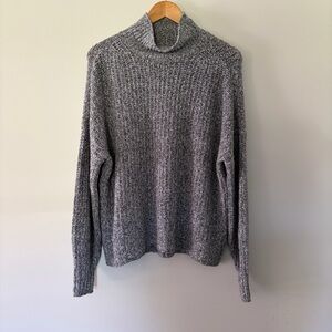 American Eagle Gray Chunky Knit Mock Neck Sweater Warm Cozy Cotton Oversized